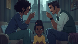 parents arguing with sad child between them, emergency child custody kansas